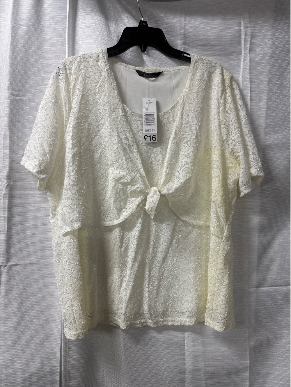 Bm Women's Ivory Lace Overlay Tie Front Top Size 22
